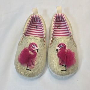 Little Girls Gold Flamingo Slipon Shoes Size 5